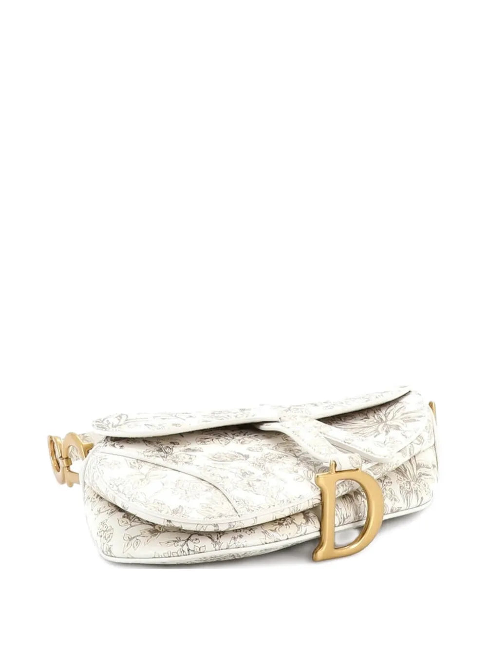 Christian Dior Pre Owned Saddle Handbag With Strap Printed Leather Medium Shoulder Bag