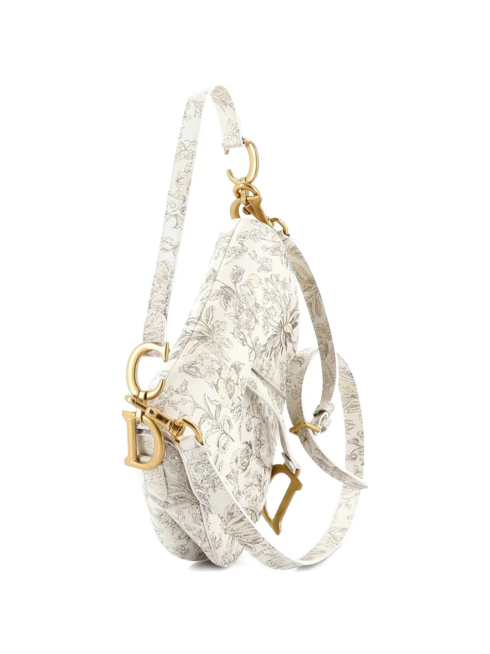 Christian Dior Pre Owned Saddle Handbag With Strap Printed Leather Medium Shoulder Bag