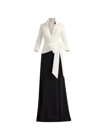 Tadashi Shoji Bow Detail V Neck Panelled Dress