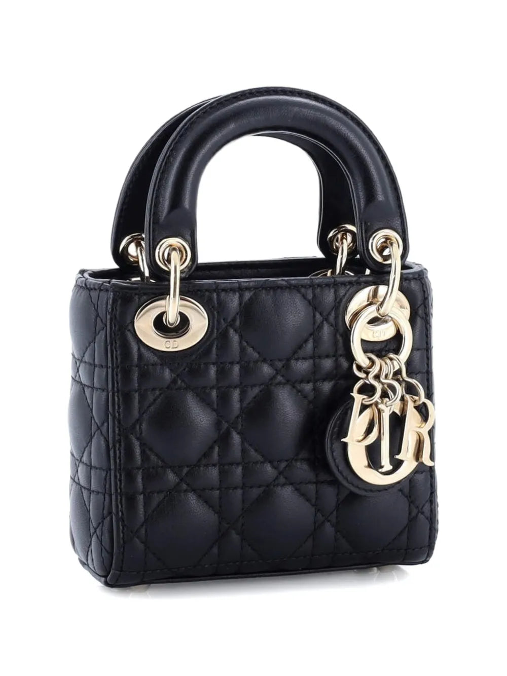 Christian Dior Pre Owned Lady Dior Bag Cannage Quilt Lambskin Micro Shoulder Bag