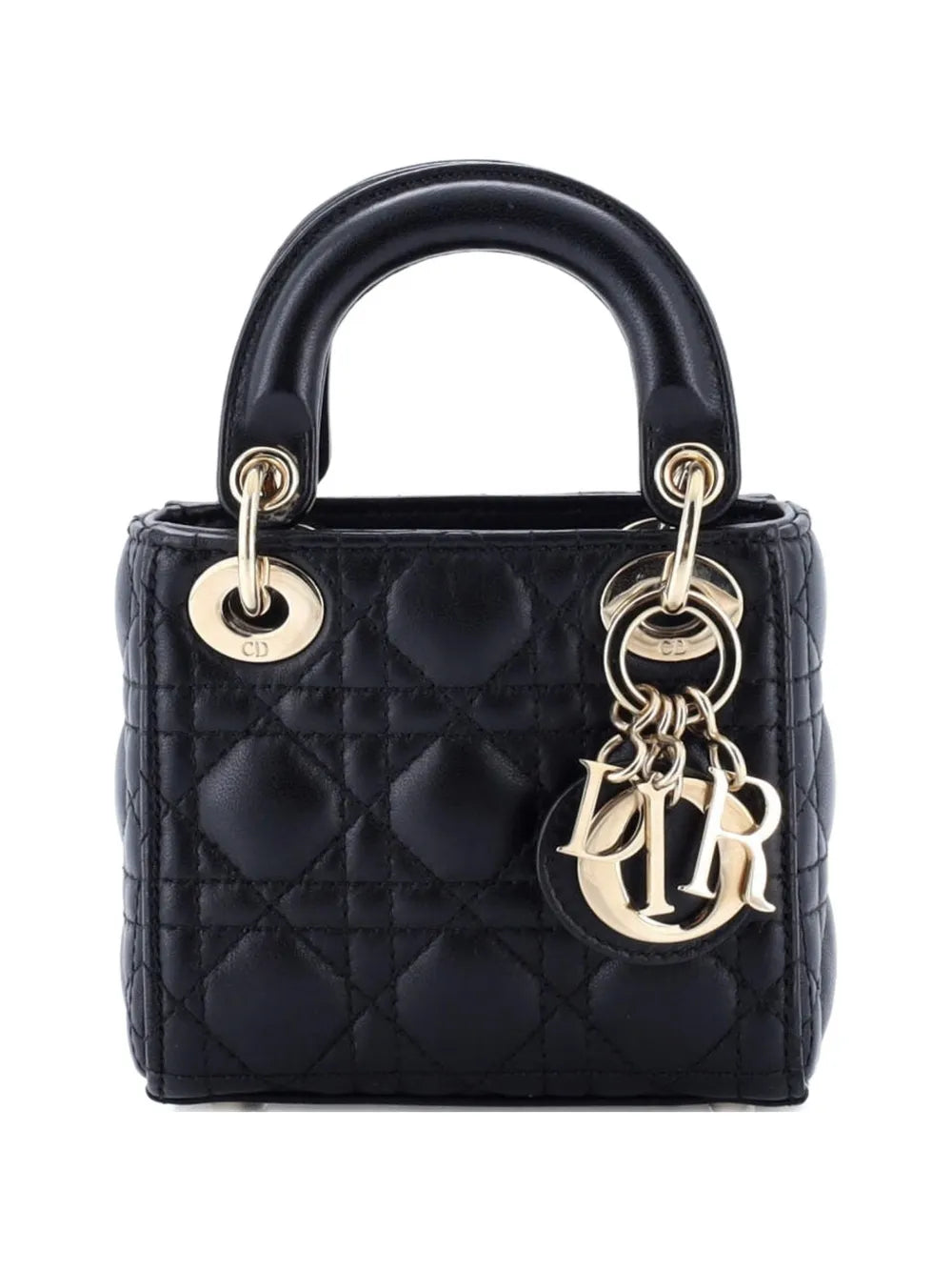 Christian Dior Pre Owned Lady Dior Bag Cannage Quilt Lambskin Micro Shoulder Bag