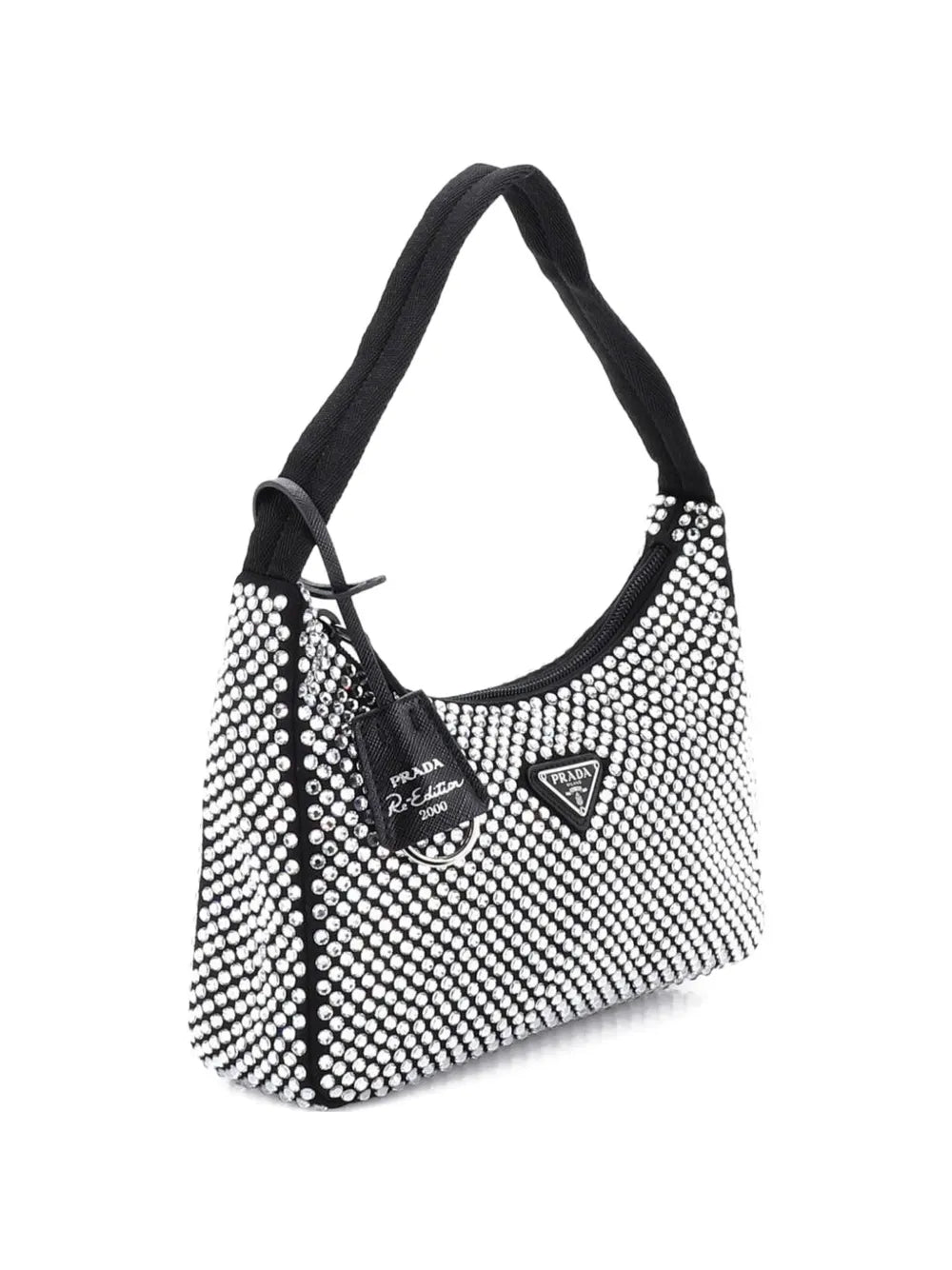 Prada Pre Owned Re Edition 2000 Crystal Embellished Satin Mini Hobo Bag