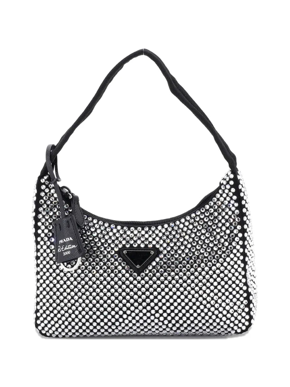Prada Pre Owned Re Edition 2000 Crystal Embellished Satin Mini Hobo Bag