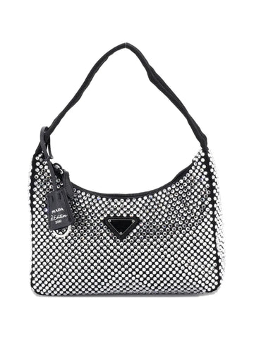Prada Pre Owned Re Edition 2000 Crystal Embellished Satin Mini Hobo Bag
