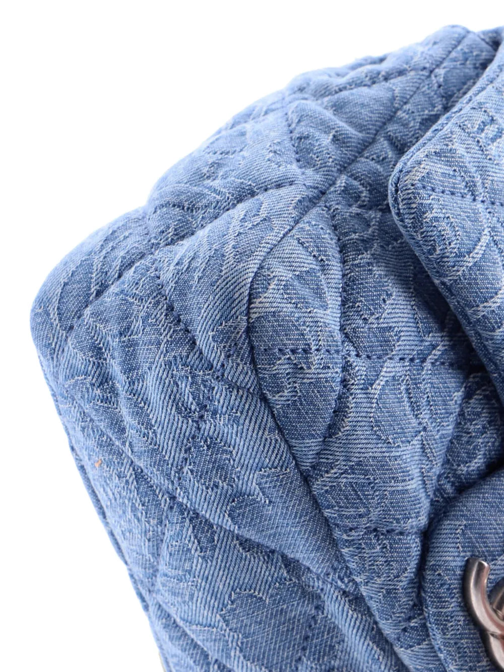 Chanel Pre Owned Sweet Heart Chain Square Flap Bag Quilted Camellia Denim Mini Shoulder Bag