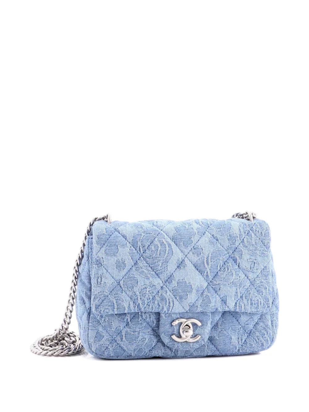 Chanel Pre Owned Sweet Heart Chain Square Flap Bag Quilted Camellia Denim Mini Shoulder Bag
