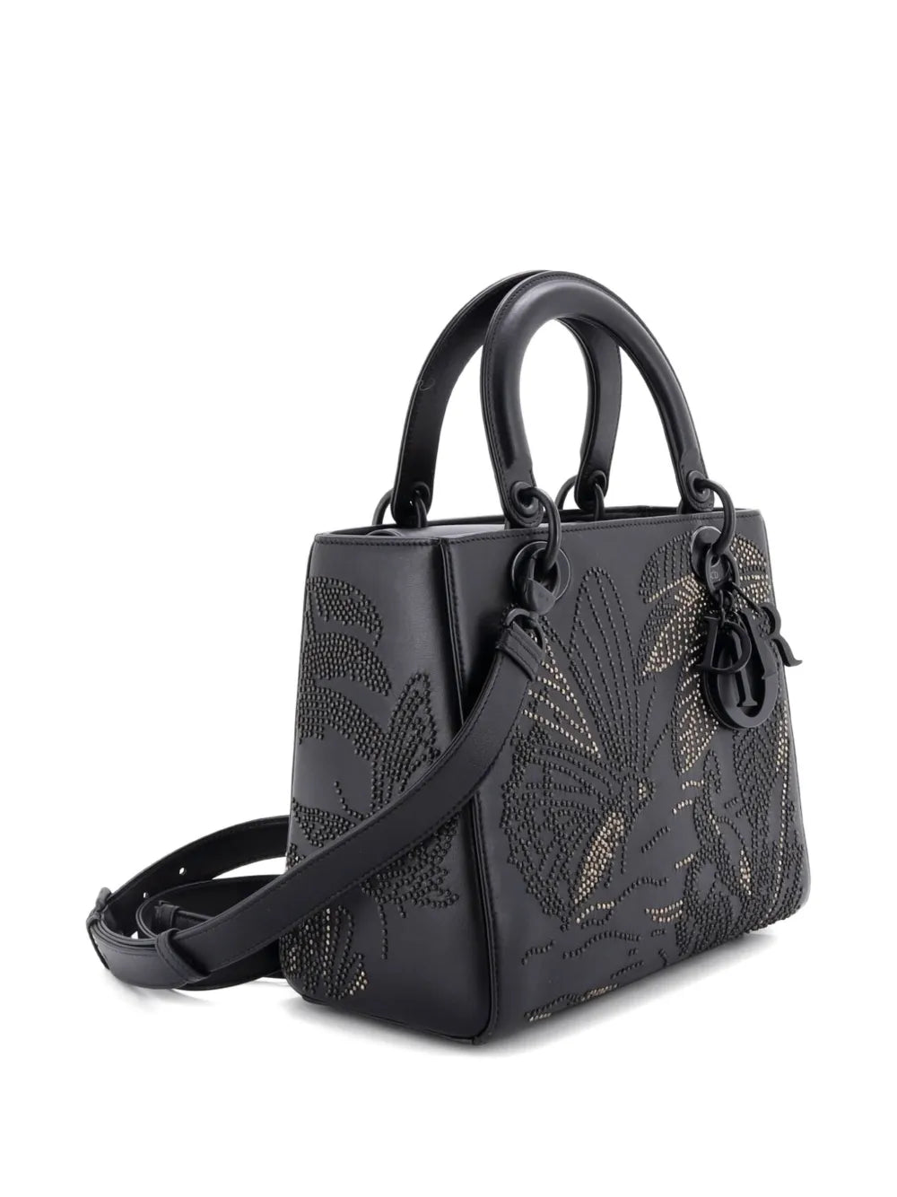 Christian Dior Pre Owned Butterfly Lady Dior Bag Embroidered And Beaded Leather Medium Shoulder Bag