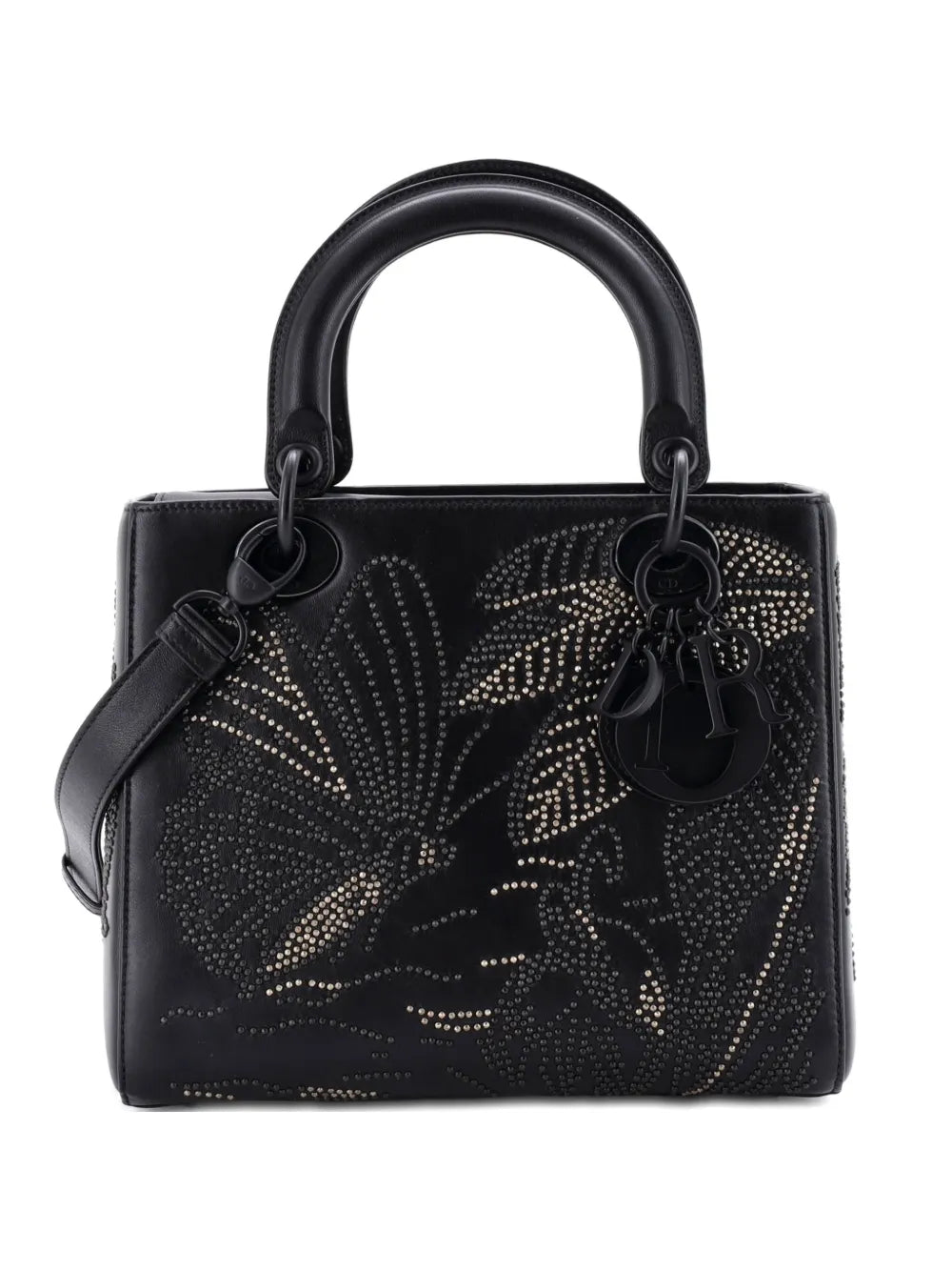 Christian Dior Pre Owned Butterfly Lady Dior Bag Embroidered And Beaded Leather Medium Shoulder Bag