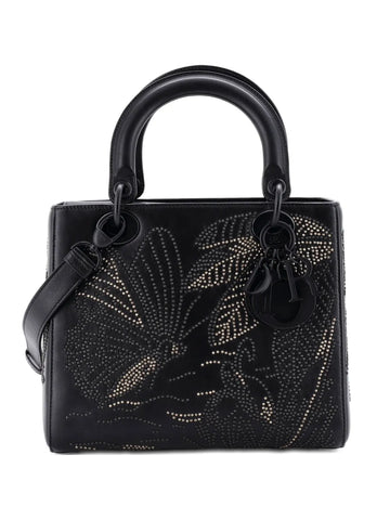 Christian Dior Pre Owned Butterfly Lady Dior Bag Embroidered And Beaded Leather Medium Shoulder Bag