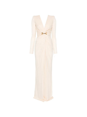 Elisabetta Franchi Long Sleeve V Neck Maxi Dress