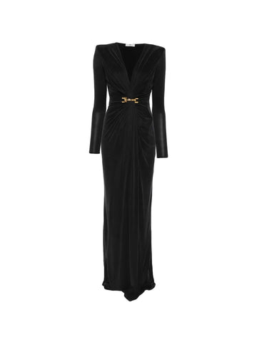 Elisabetta Franchi V Neck Long Sleeve Maxi Dress
