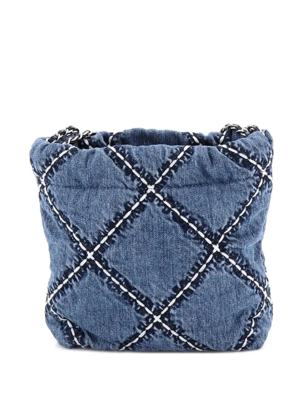 Chanel Pre Owned 22 Chain Quilted Stitched Denim Mini Hobo Bag