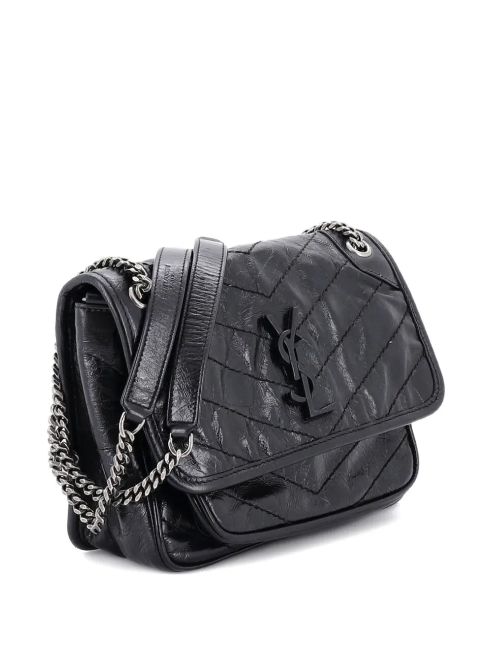 Saint Laurent Pre Owned Niki Chain Flap Bag Matelasse Chevron Leather Baby Shoulder Bag