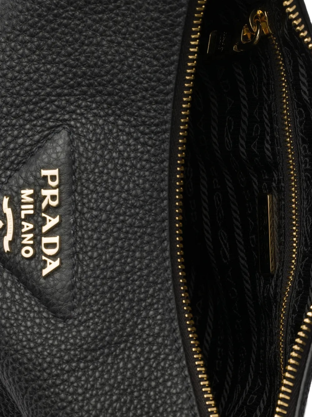 Prada Logo Plaque Leather Shoulder Bag