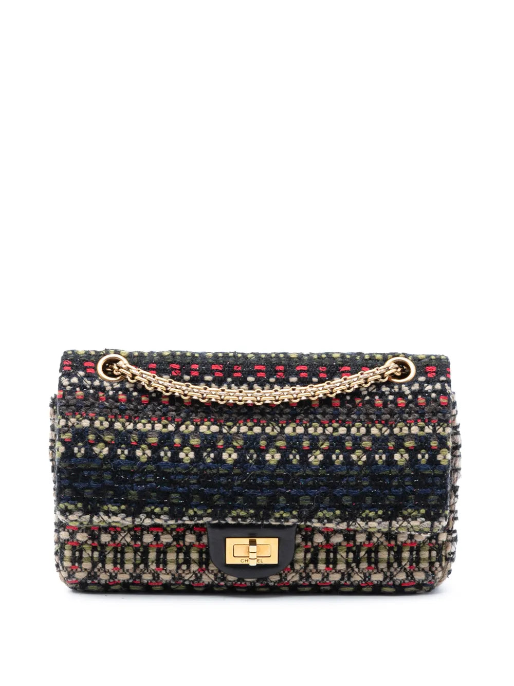 Chanel Pre Owned 2015 2016 Reissue 255 Quilted Tweed Double Flap 225 Shoulder Bag