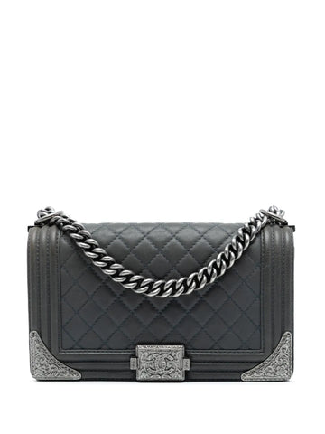 Chanel Pre Owned 2014 Paris Dallas Old Medium Quilted Calfskin Cowboy Boy Flap Shoulder Bag