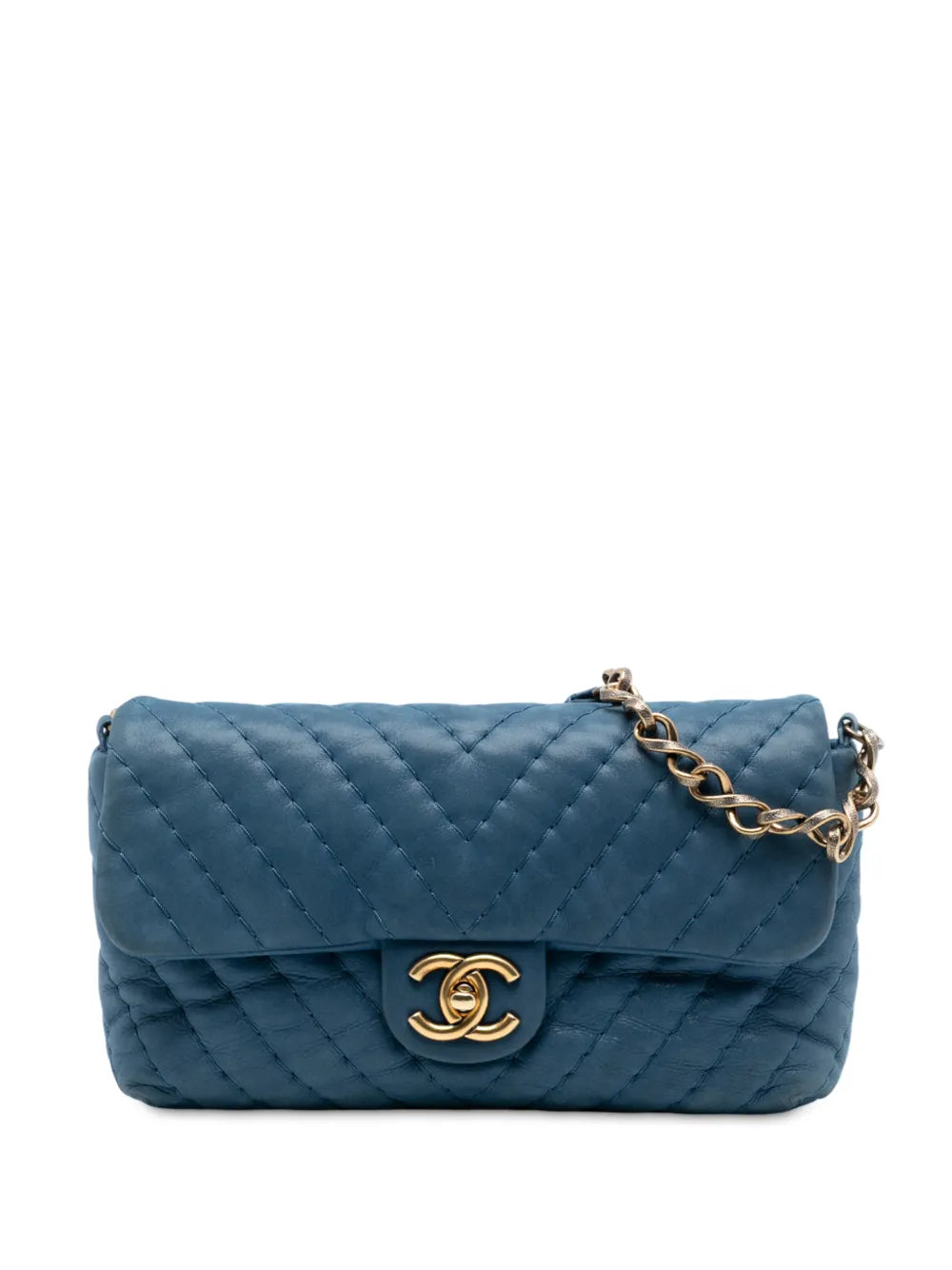 Chanel Pre Owned 2010 2011 Medium Chevron Iridescent Calfskin Surpique Flap Shoulder Bag