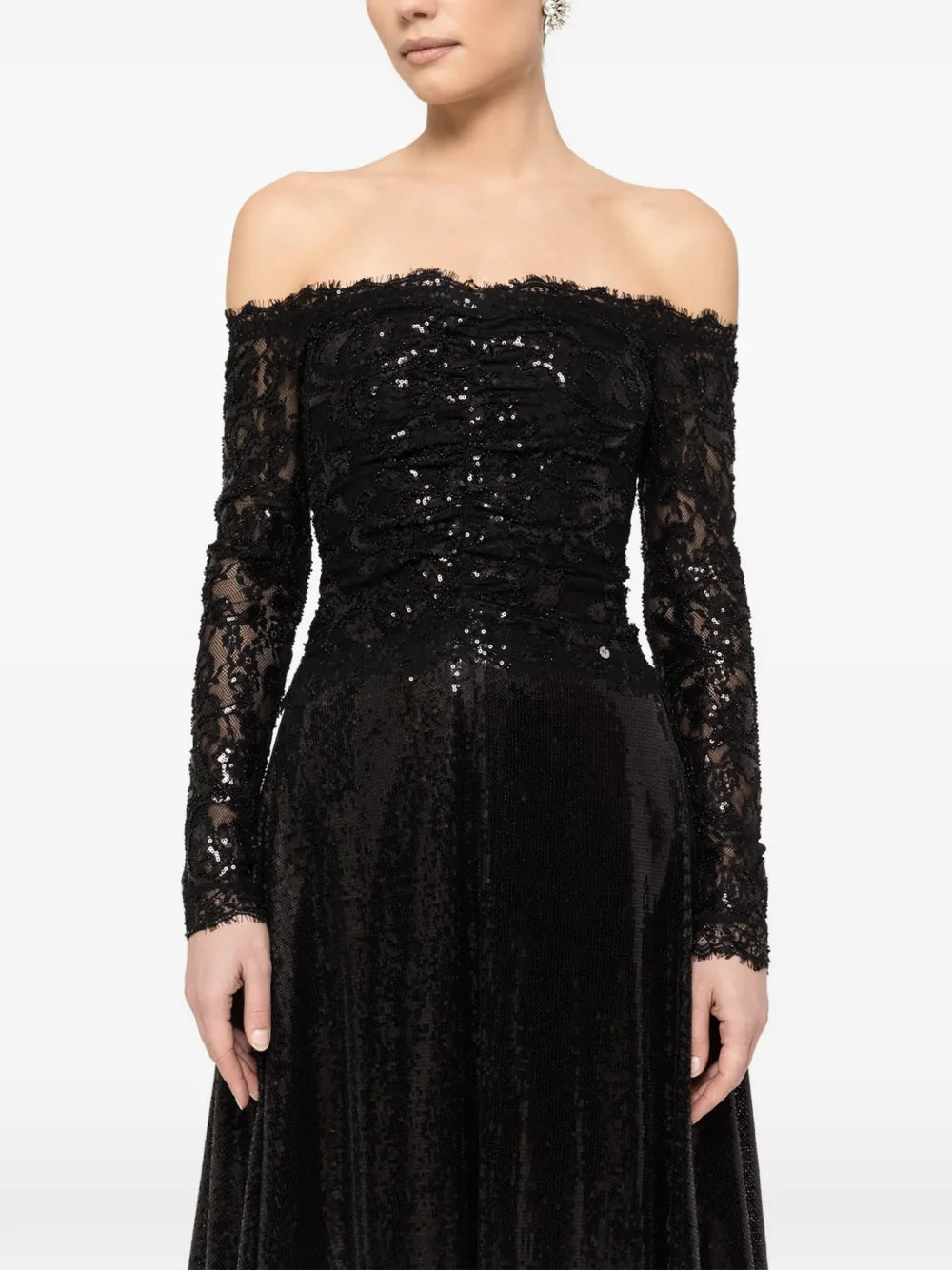 Nissa Sequin Embellishment Off Shoulder Midi Dress