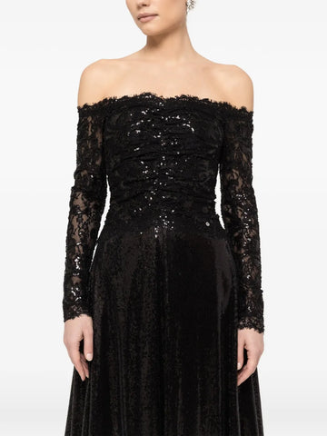 Nissa Sequin Embellishment Off Shoulder Midi Dress
