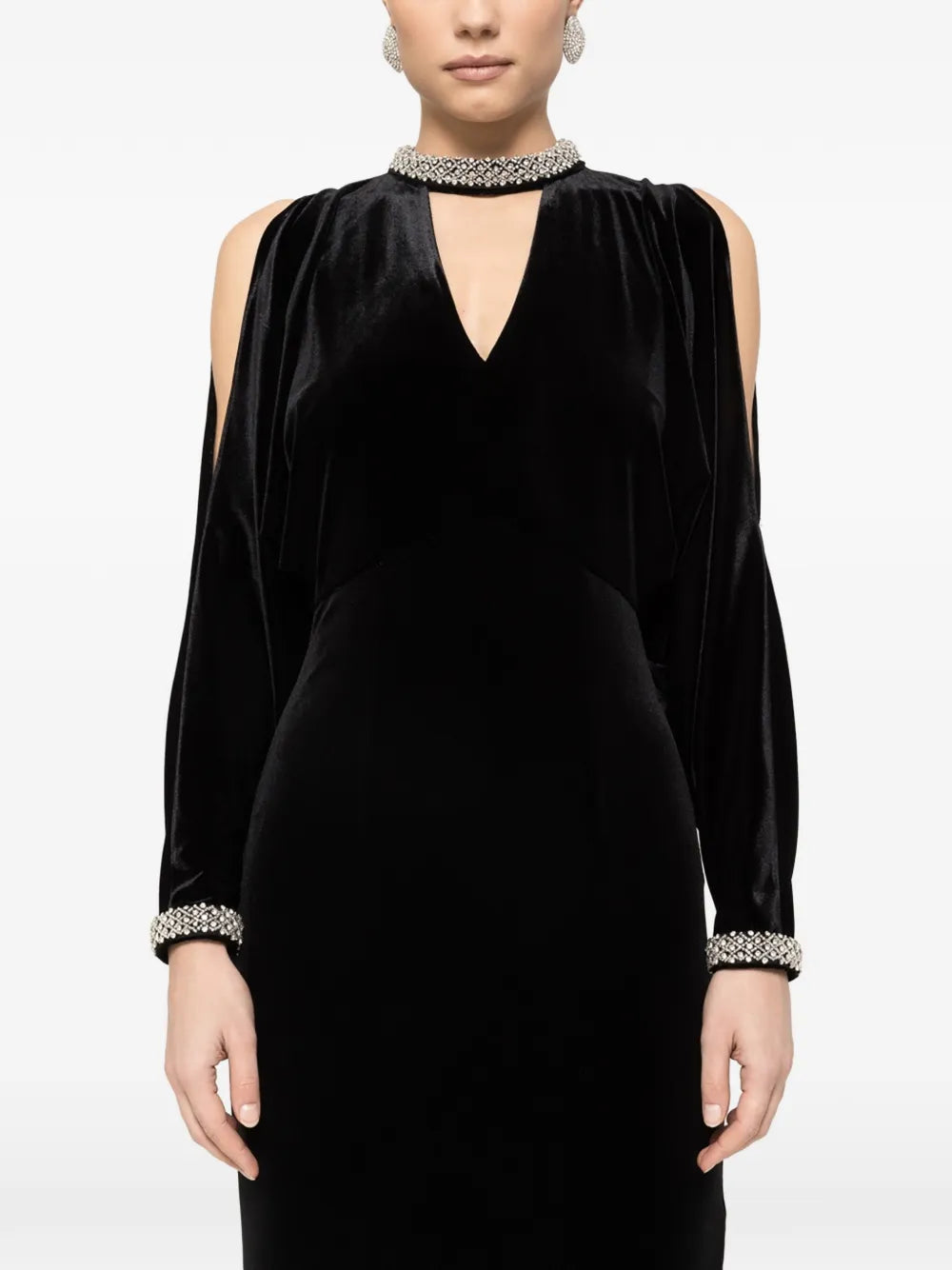 Nissa Crystal Velvet Midi Dress