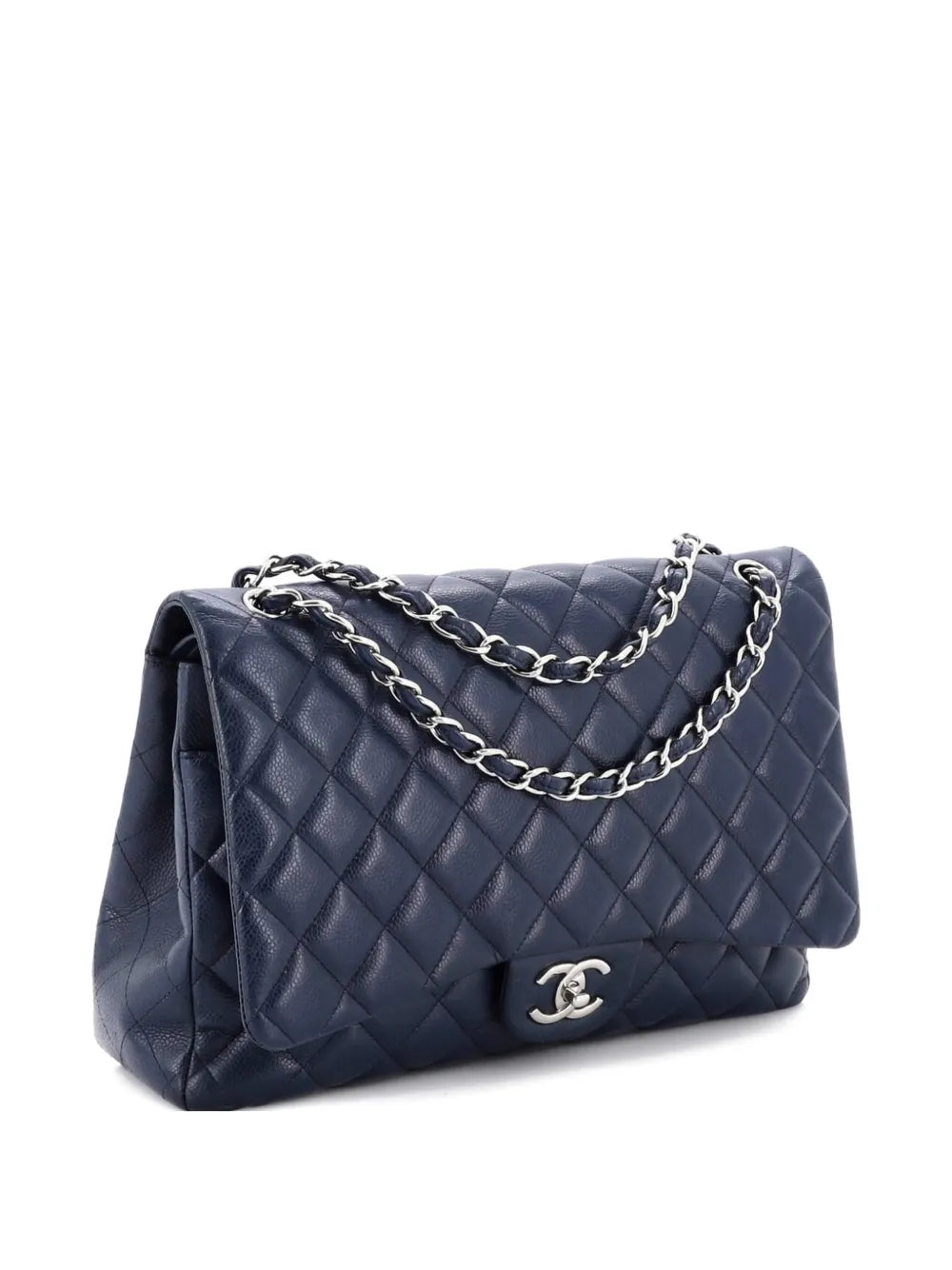 Chanel Pre Owned Classic Double Flap Bag Quilted Caviar Maxi Shoulder Bag