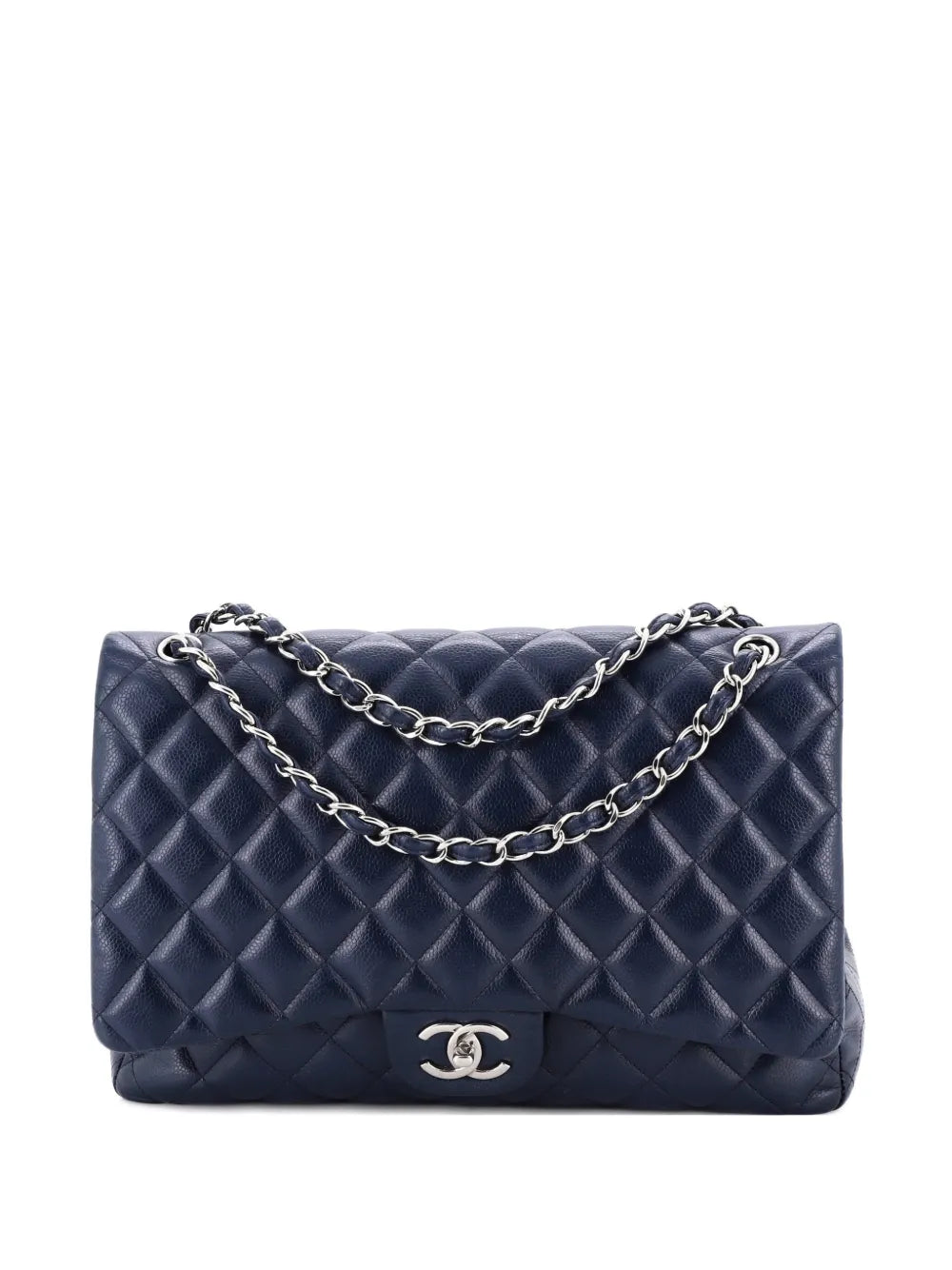 Chanel Pre Owned Classic Double Flap Bag Quilted Caviar Maxi Shoulder Bag