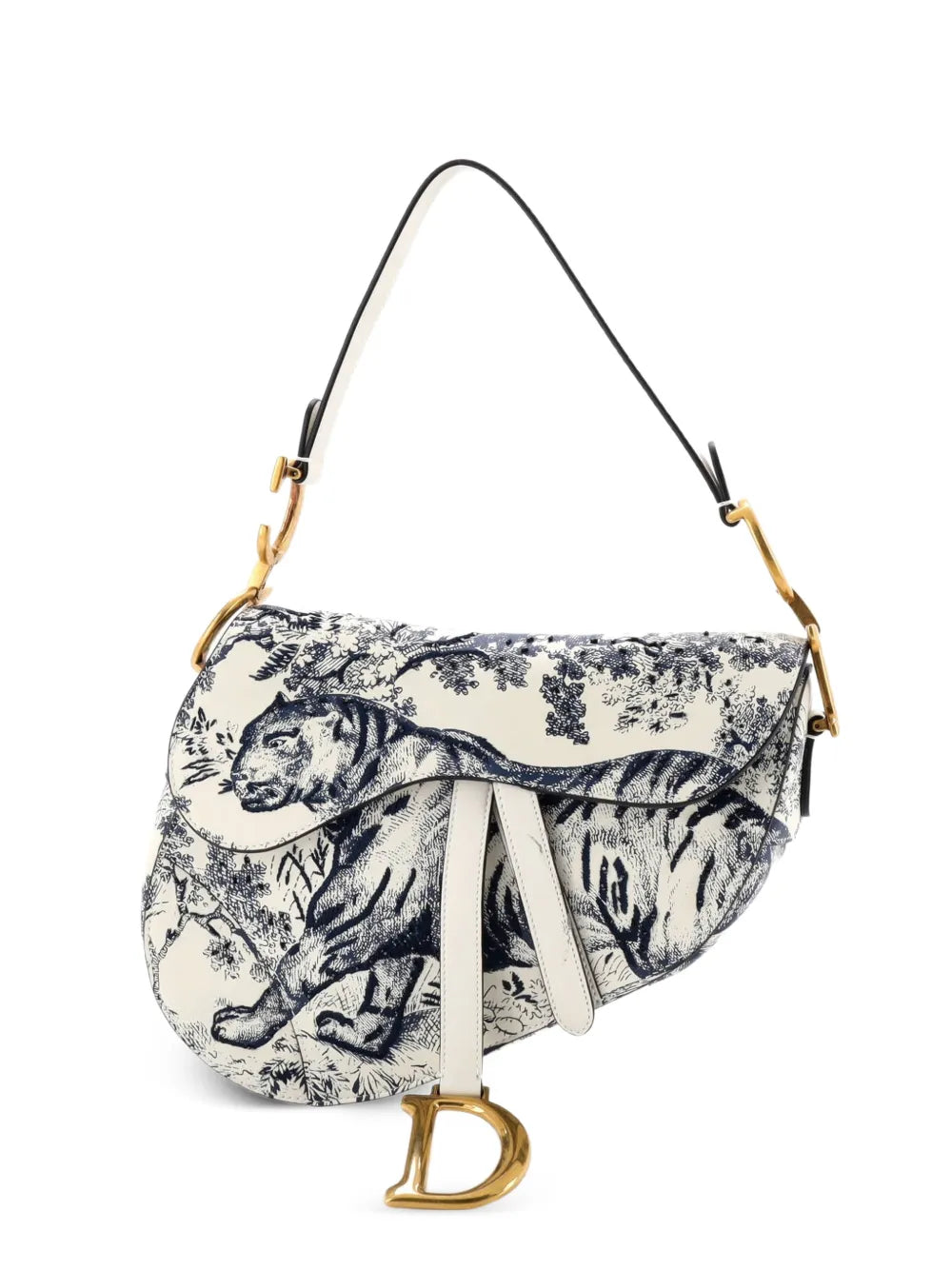 Christian Dior Pre Owned Toile De Jouy Saddle Bag Embroidered Leather Medium Shoulder Bag