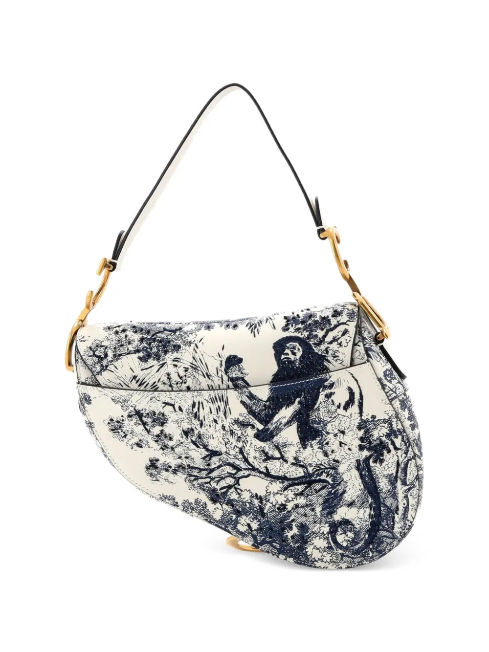Christian Dior Pre Owned Toile De Jouy Saddle Bag Embroidered Leather Medium Shoulder Bag