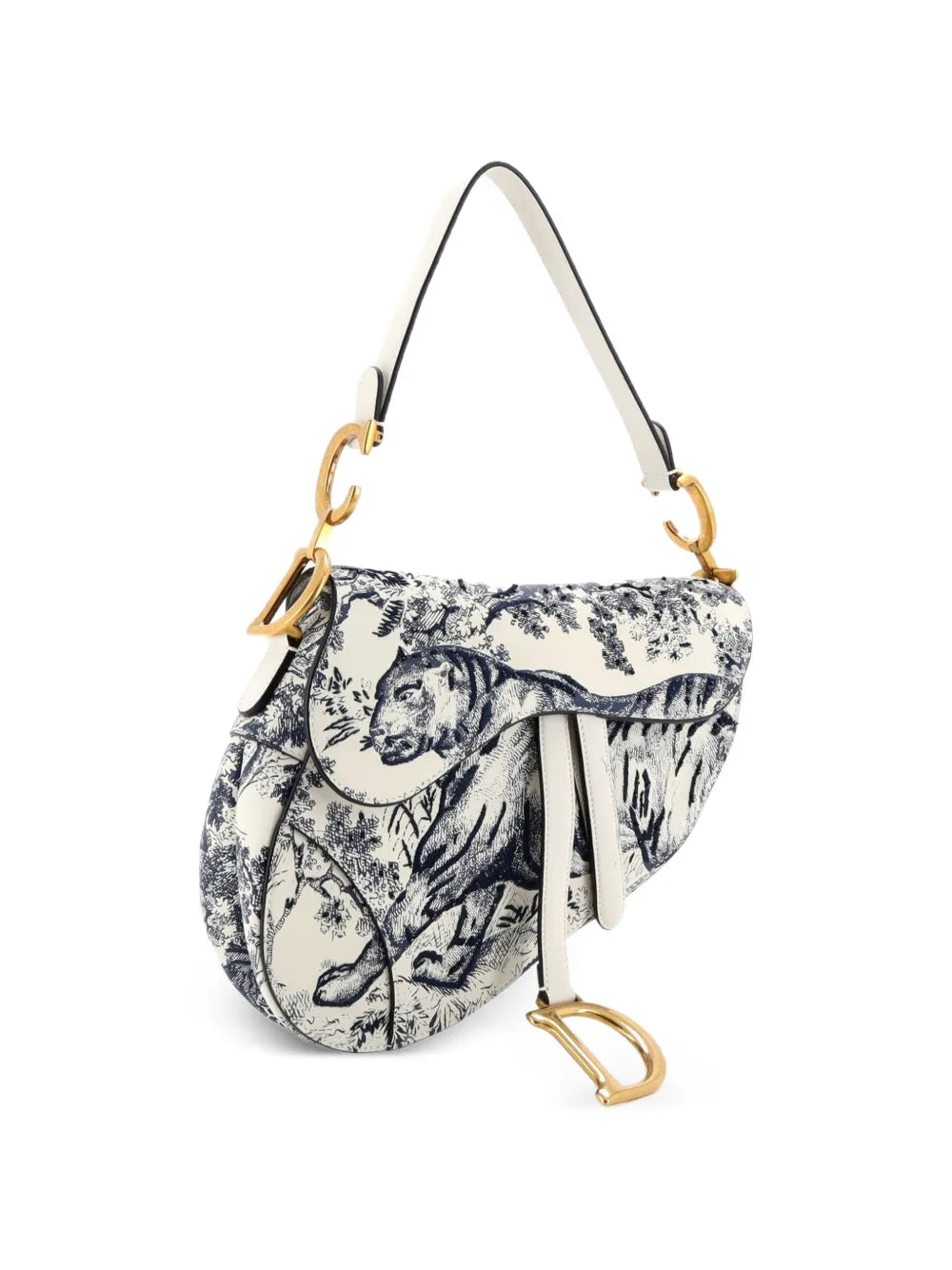 Christian Dior Pre Owned Toile De Jouy Saddle Bag Embroidered Leather Medium Shoulder Bag