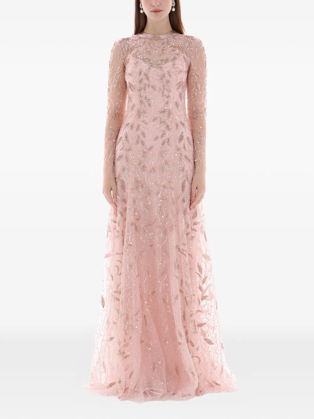 Dina Melwani Crystal Embroidered Maxi Dress