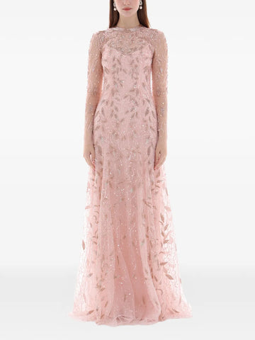 Dina Melwani Crystal Embroidered Maxi Dress