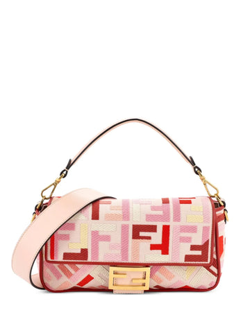 Fendi Pre Owned Baguette Nm Bag Zucca Embroidered Canvas Medium Shoulder Bag