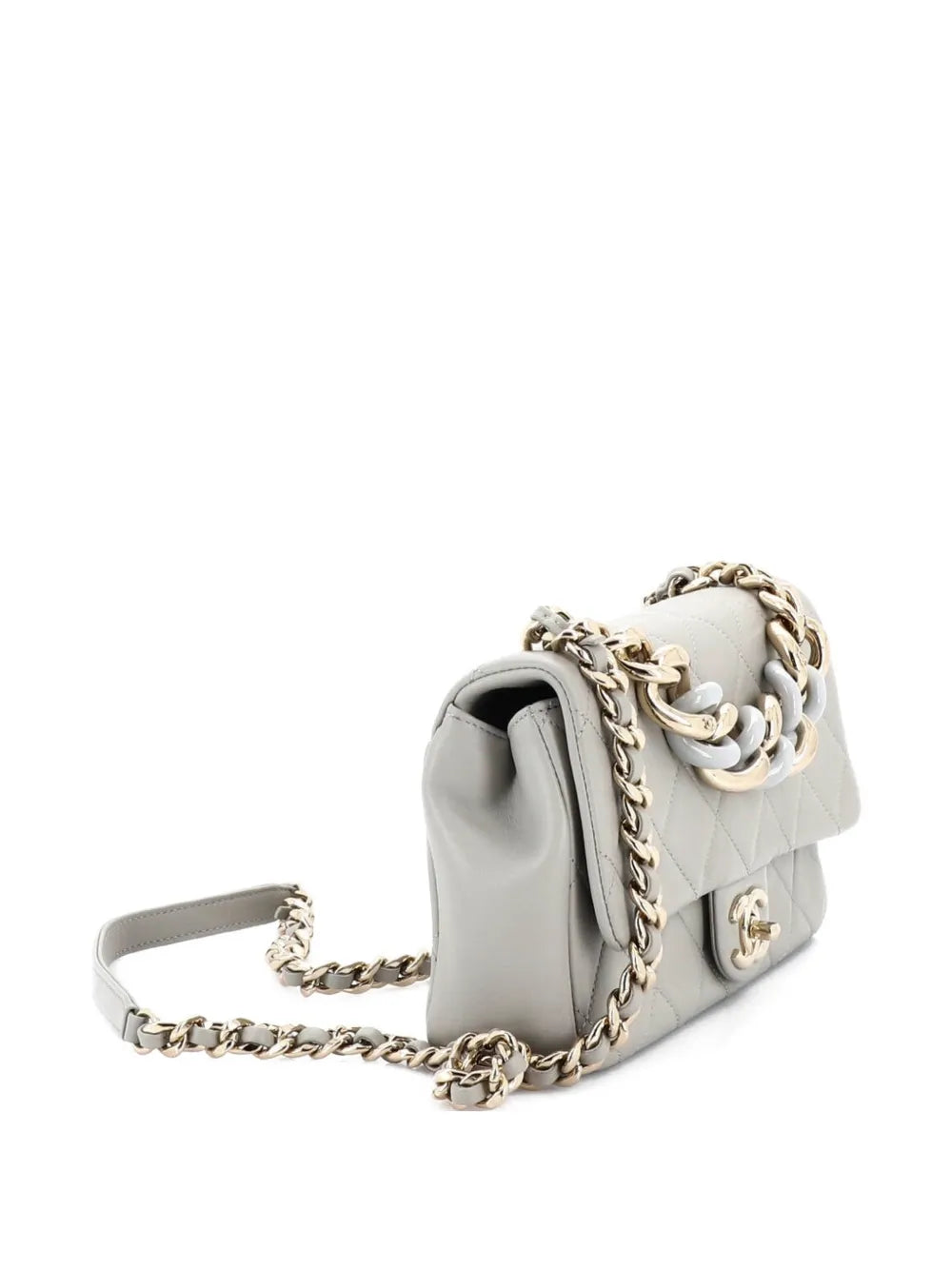 Chanel Pre Owned Resin Elegant Chain Flap Bag Quilted Lambskin Small Shoulder Bag