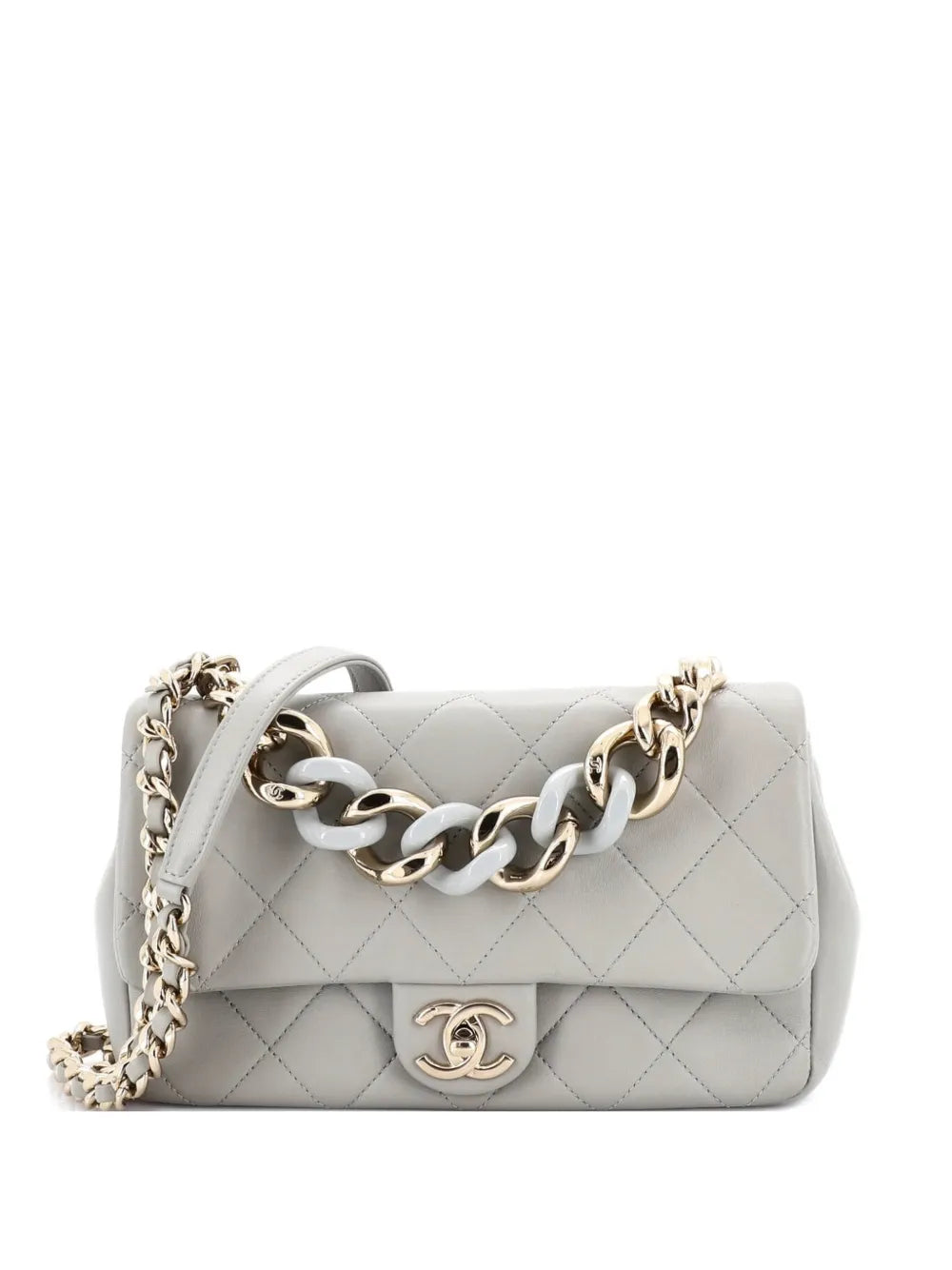 Chanel Pre Owned Resin Elegant Chain Flap Bag Quilted Lambskin Small Shoulder Bag