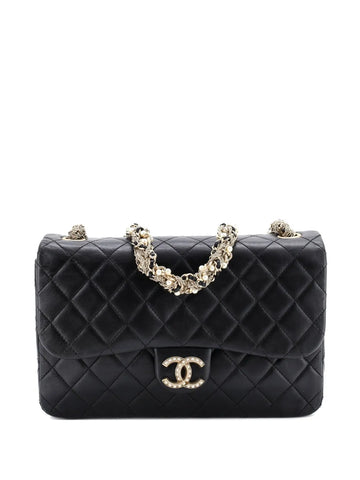 Chanel Pre Owned Westminster Tangled Pearl Chain Flap Bag Quilted Lambskin Medium Shoulder Bag