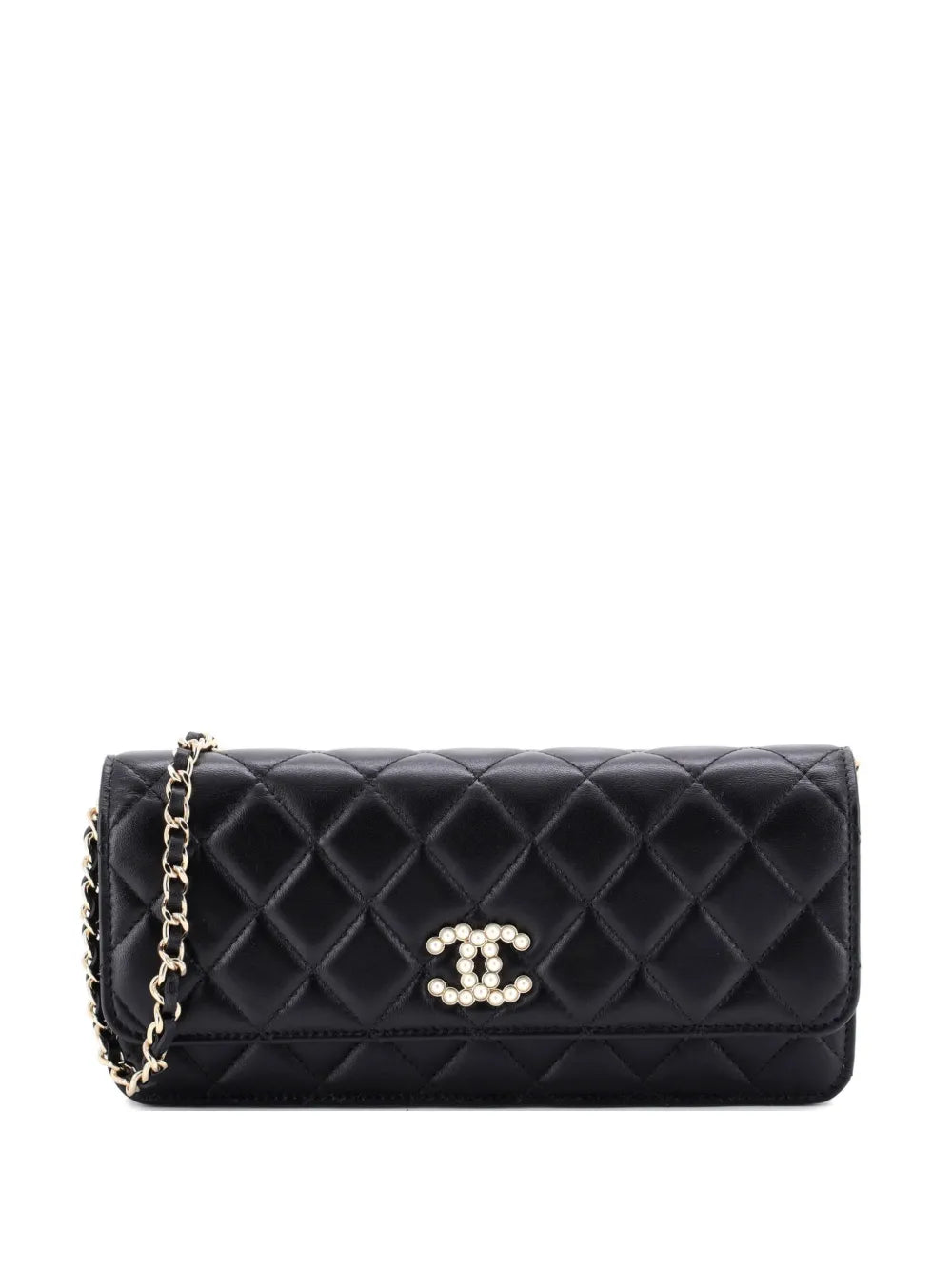 Chanel Pre Owned Pearl Cc Chain Flap Bag Quilted Lambskin Shoulder Bag