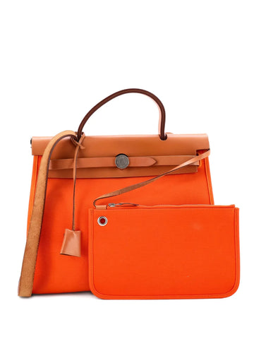 Hermes Pre Owned Herbag Zip Leather And Toile 31 Shoulder Bag