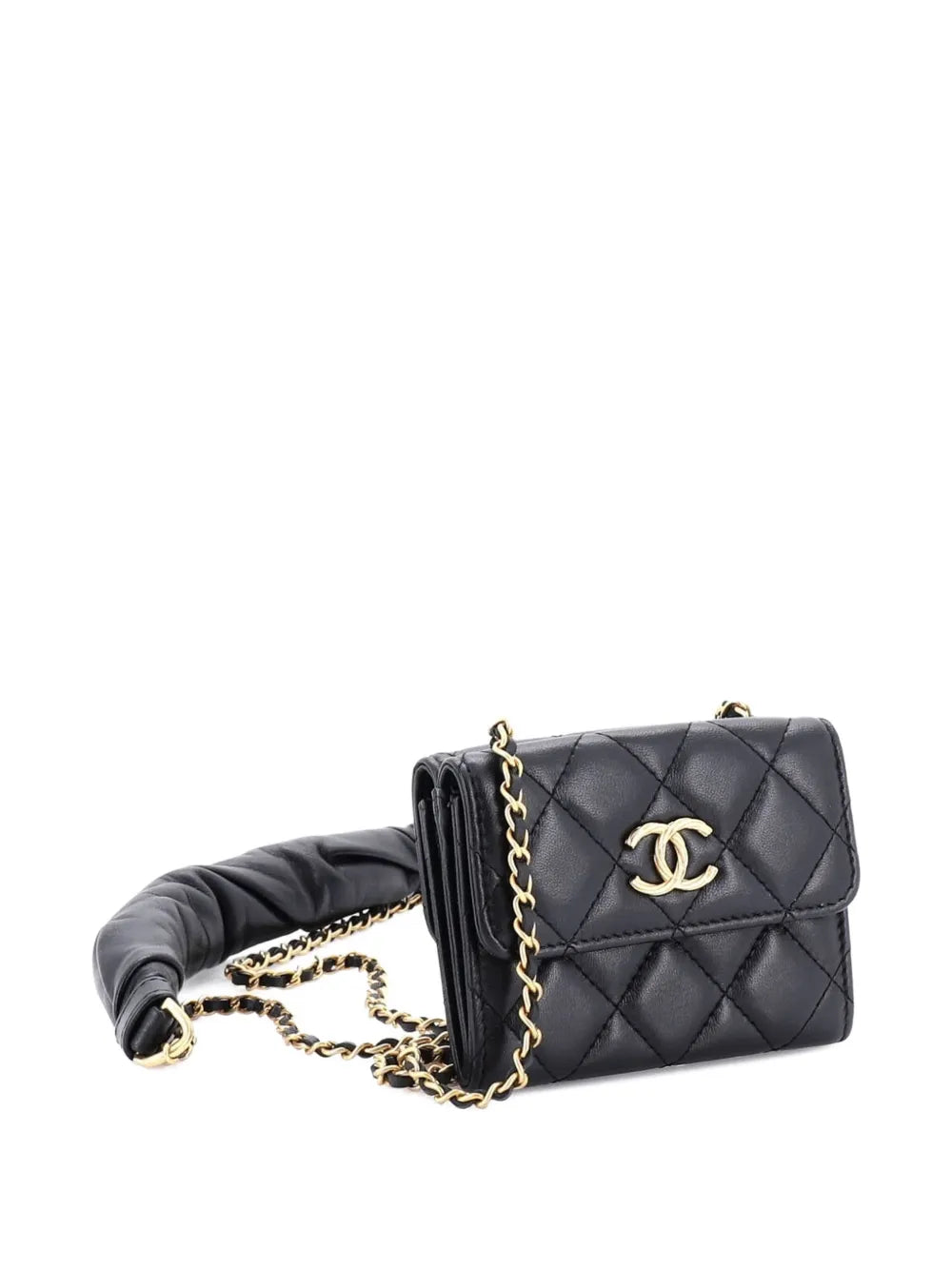 Chanel Pre Owned Card Holder With Padded Chain Strap Quilted Lambskin Shoulder Bag
