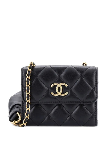 Chanel Pre Owned Card Holder With Padded Chain Strap Quilted Lambskin Shoulder Bag