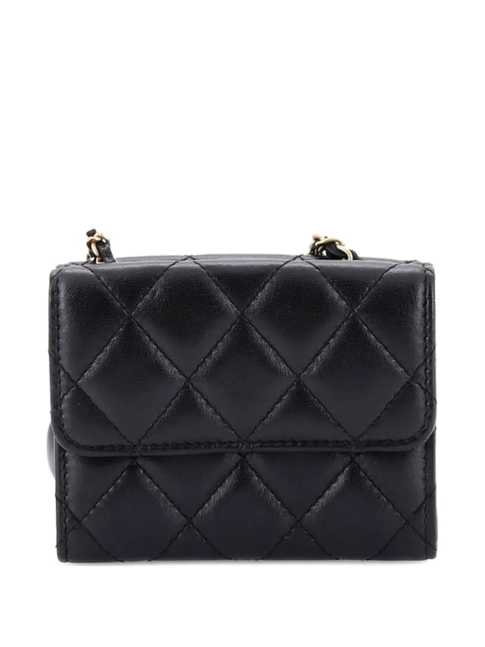 Chanel Pre Owned Card Holder With Padded Chain Strap Quilted Lambskin Shoulder Bag