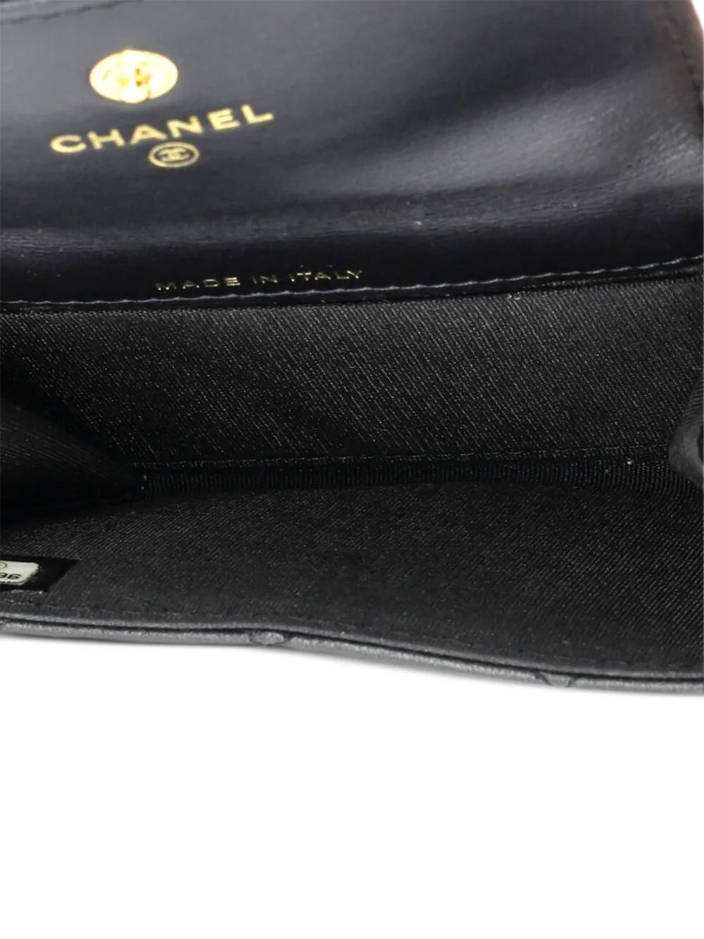 Chanel Pre Owned Card Holder With Padded Chain Strap Quilted Lambskin Shoulder Bag