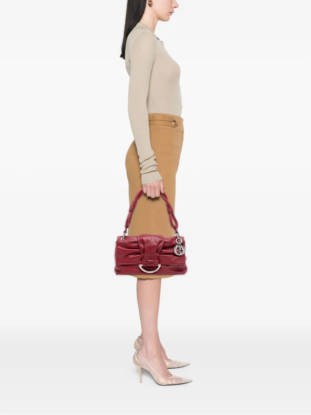 Christian Dior Pre Owned 2009 Small Lambskin Demi Lune Flap Shoulder Bag