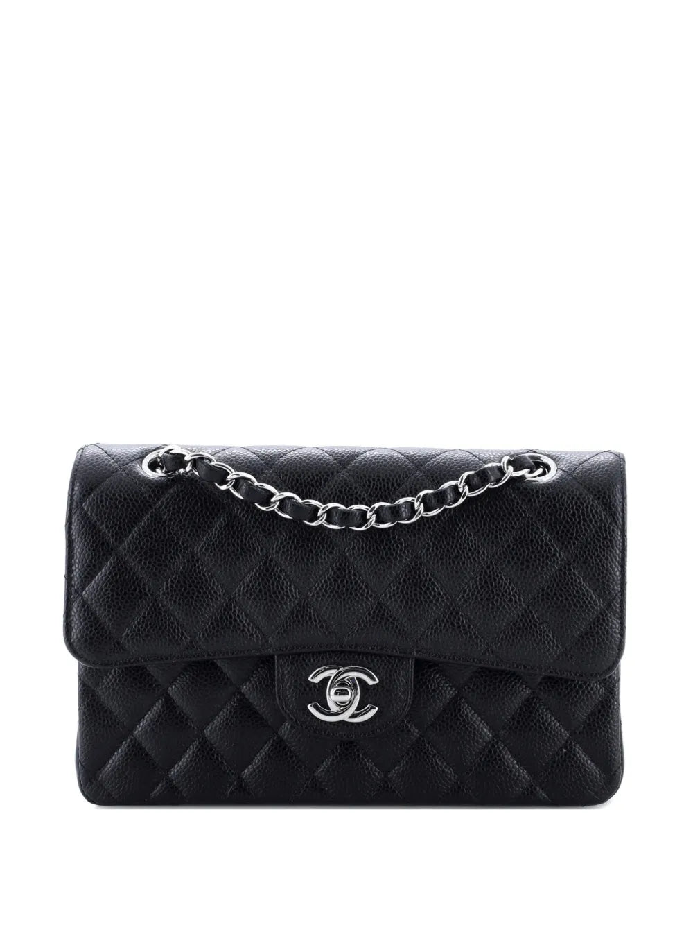 Chanel Pre Owned Classic Double Flap Bag Quilted Caviar Small Shoulder Bag