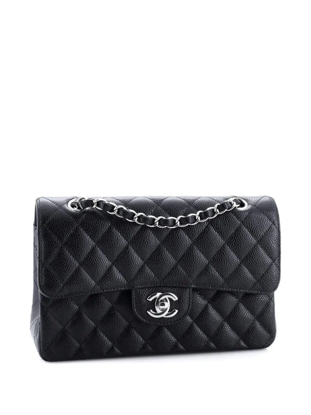 Chanel Pre Owned Classic Double Flap Bag Quilted Caviar Small Shoulder Bag