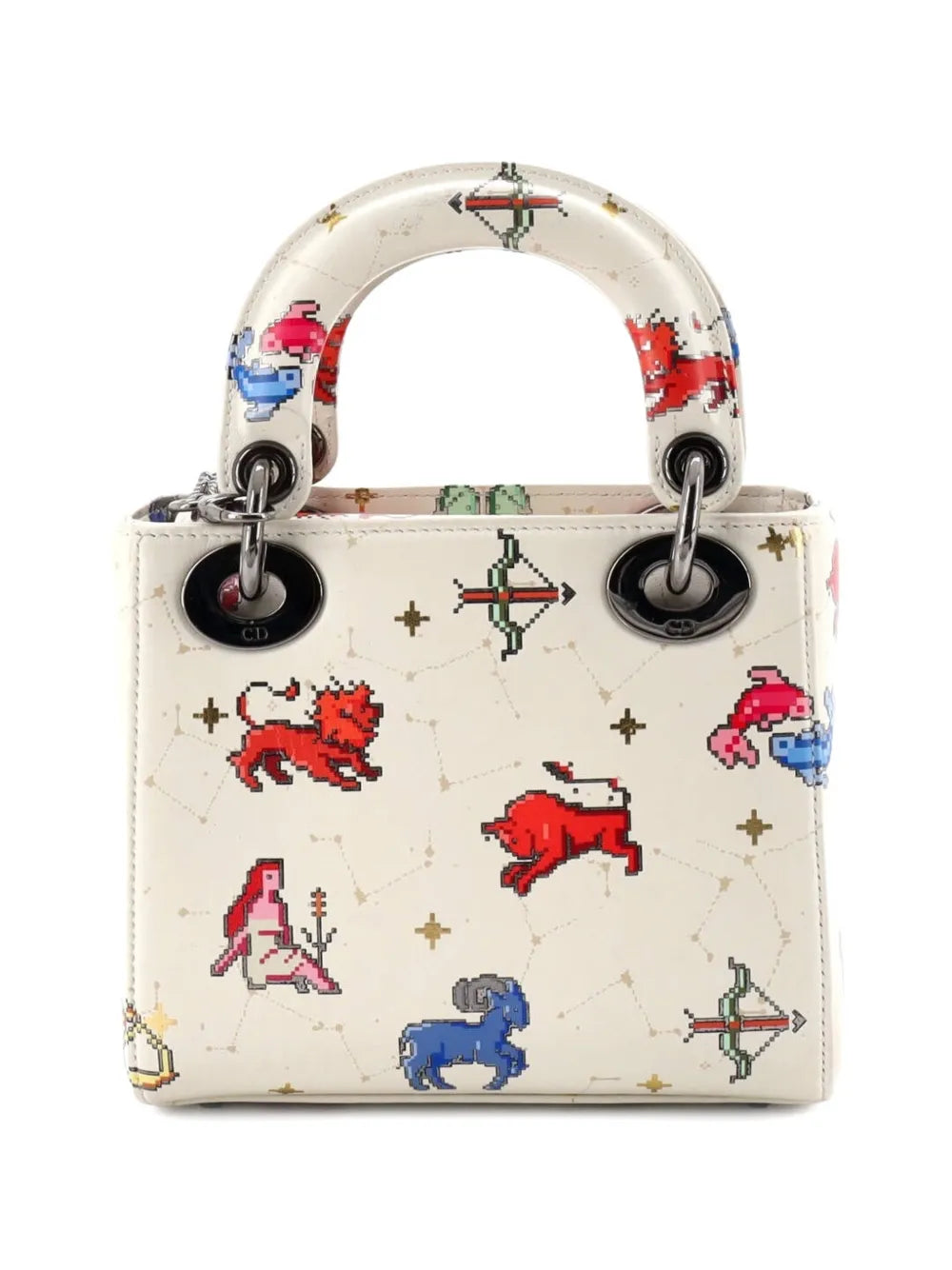 Christian Dior Pre Owned Lady Dior Bag Pixel Zodiac Printed Calfskin Mini Shoulder Bag
