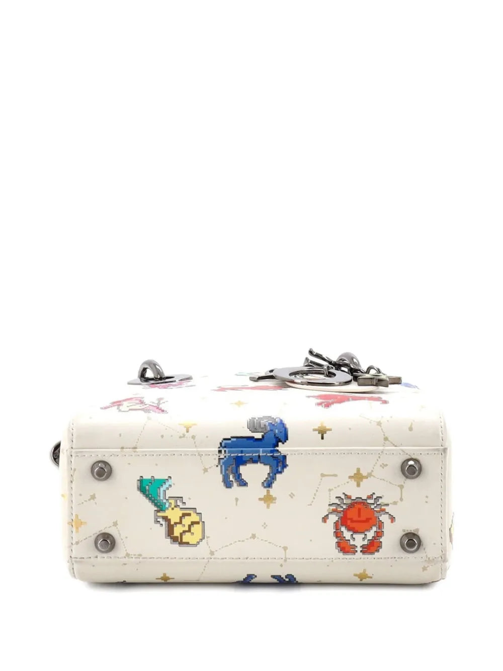 Christian Dior Pre Owned Lady Dior Bag Pixel Zodiac Printed Calfskin Mini Shoulder Bag