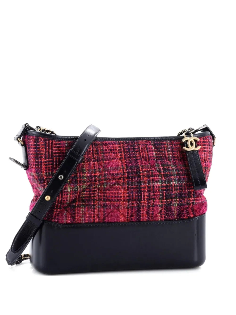 Chanel Pre Owned Gabrielle Quilted Tweed And Calfskin Medium Hobo Bag
