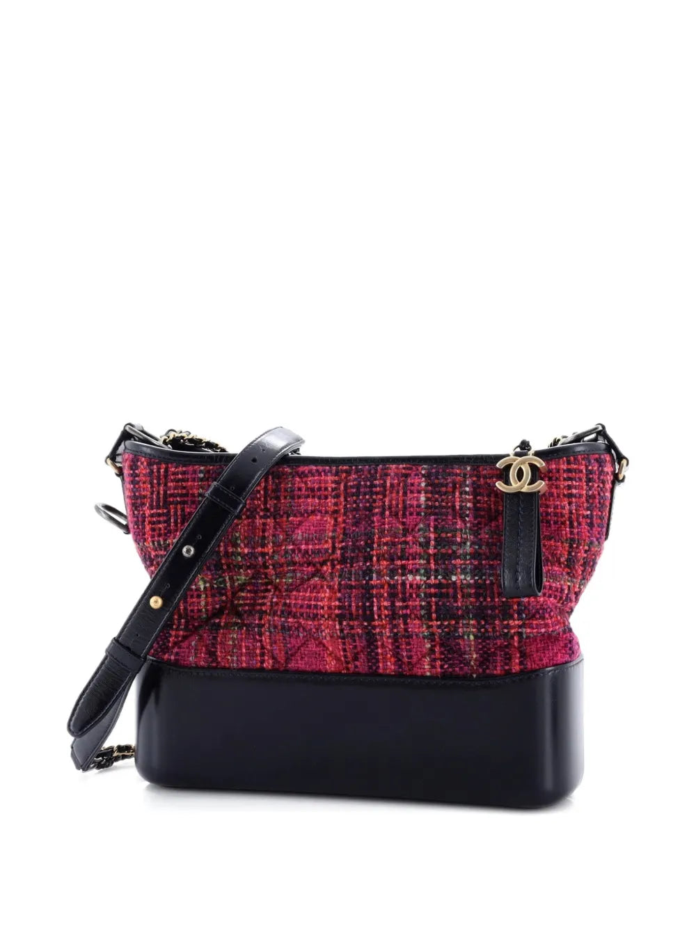 Chanel Pre Owned Gabrielle Quilted Tweed And Calfskin Medium Hobo Bag