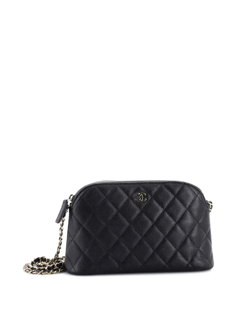 Chanel Pre Owned Cc Dome Zip Clutch With Chain Quilted Caviar Small Shoulder Bag