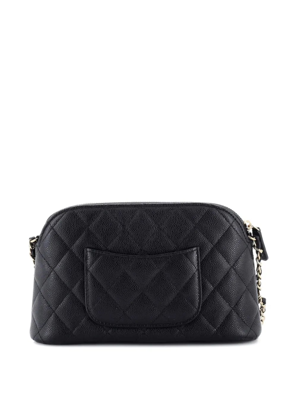 Chanel Pre Owned Cc Dome Zip Clutch With Chain Quilted Caviar Small Shoulder Bag